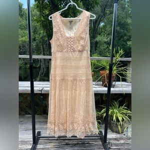 🍑 ODILLE from Anthropologie Beaded Embroidered Tulle Midi Dress | 10